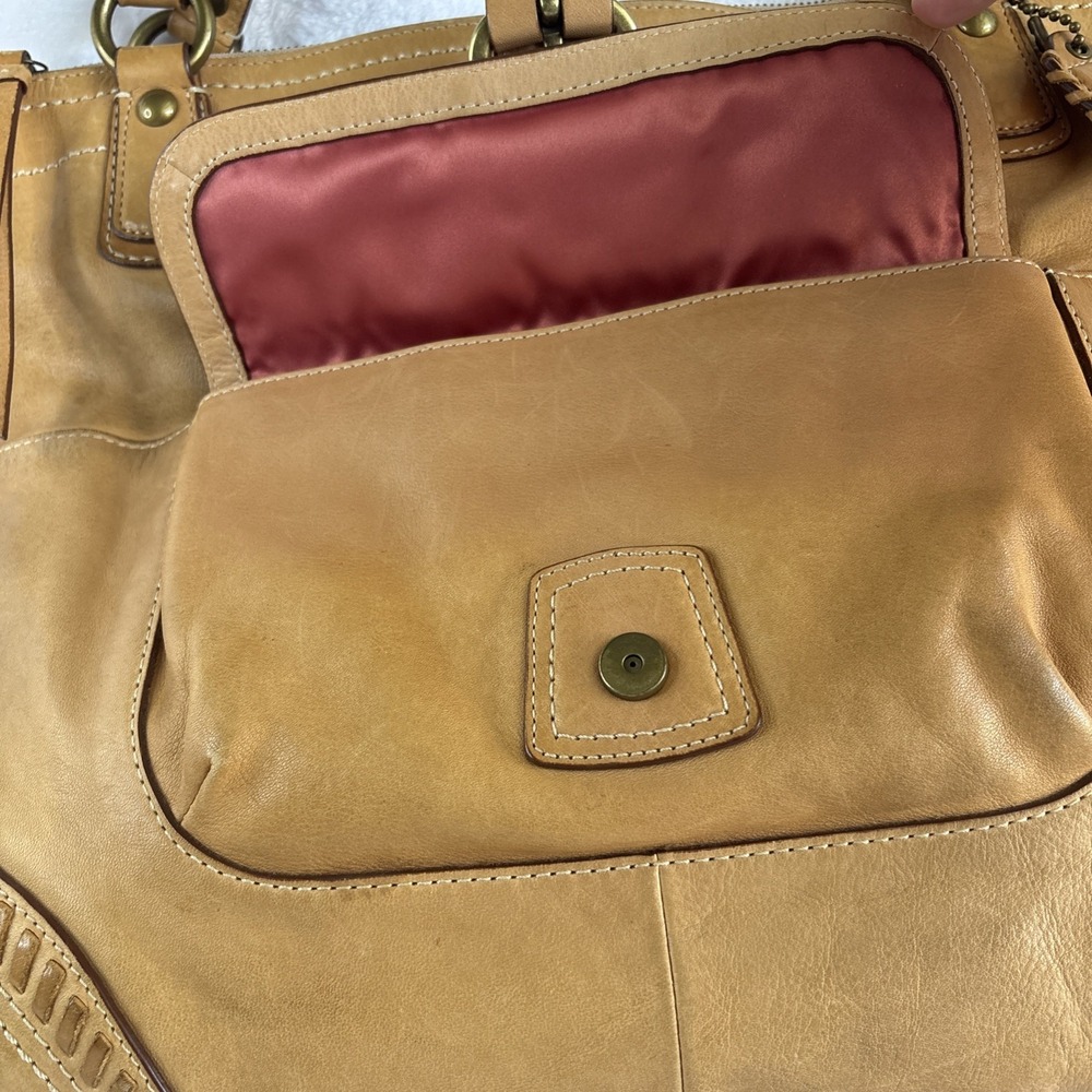 COACH Poppy Whipstitch Tote Bag Natural Tan Leather Large 19018 - Picture 5 of 16